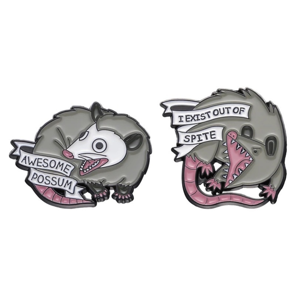 Set of 2 Possum Enamel Pins Awesome Possums Pun Funny Antisocial Quote Gifts